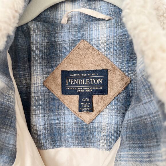 [Pendleton] Cream Full Zip Flannel Flap Pocket Fleece Sherpa Jacket Size Small S - Picture 10 of 12